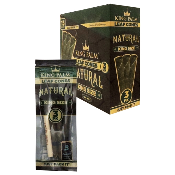 KP-175 King Palm | Leaf Cones | 109mm | 15 Pouches Per Box | 3 Packs | King Size - Natural