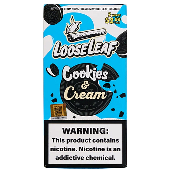 LL-101-CC LooseLeaf | Tobacco Leaf Wraps | 20 - 2 Packs | 40 Leaf Wraps | Cookies & Cream