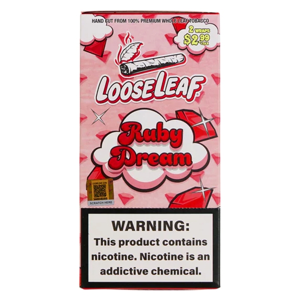 LL-101-RD LooseLeaf | Tobacco Leaf Wraps | 20 - 2 Packs | 40 Leaf Wraps | Ruby Dream