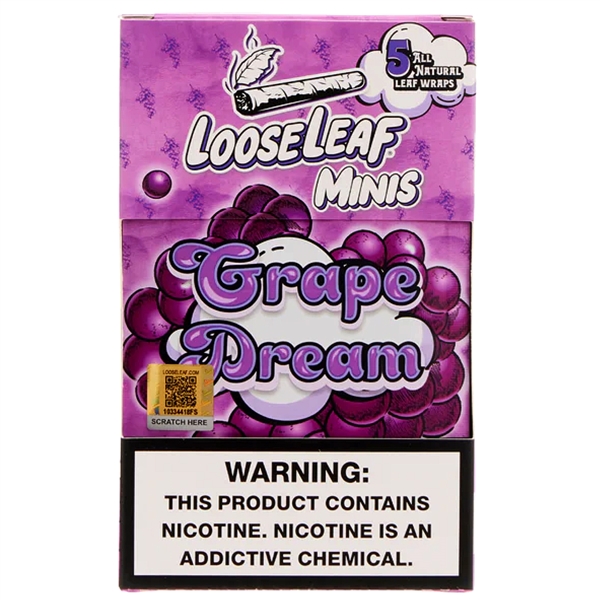 LL-102-GD LooseLeaf Minis | Tobacco Leaf Wraps | 8 - 5 Packs | 40 Leaf Wraps | Grape Dream