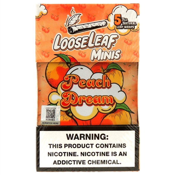 LL-102-PD LooseLeaf Minis | Tobacco Leaf Wraps | 8 - 5 Packs | 40 Leaf Wraps | Peach Dream