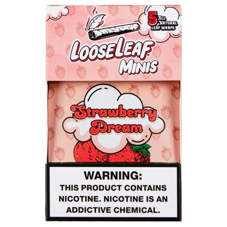 LL-102-SD LooseLeaf Minis | Tobacco Leaf Wraps | 8 - 5 Packs | 40 Leaf Wraps | Strawberry Dream