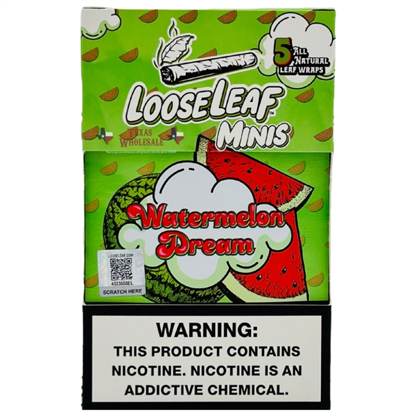 LL-102-WD LooseLeaf Minis | Tobacco Leaf Wraps | 8 - 5 Packs | 40 Leaf Wraps | Watermelon Dream