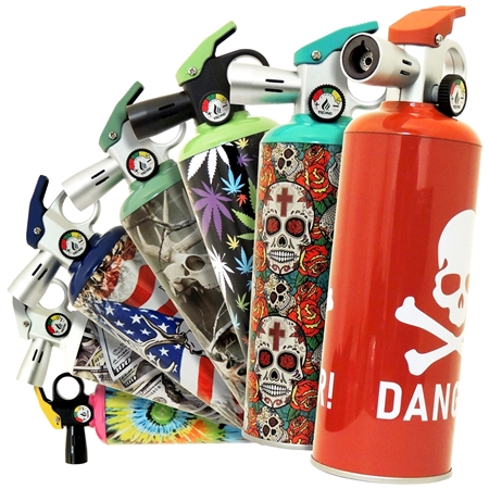 LT-1000 9.5" Techno Torch Extinguisher | Refillable Butane Lighter | Assorted Designs