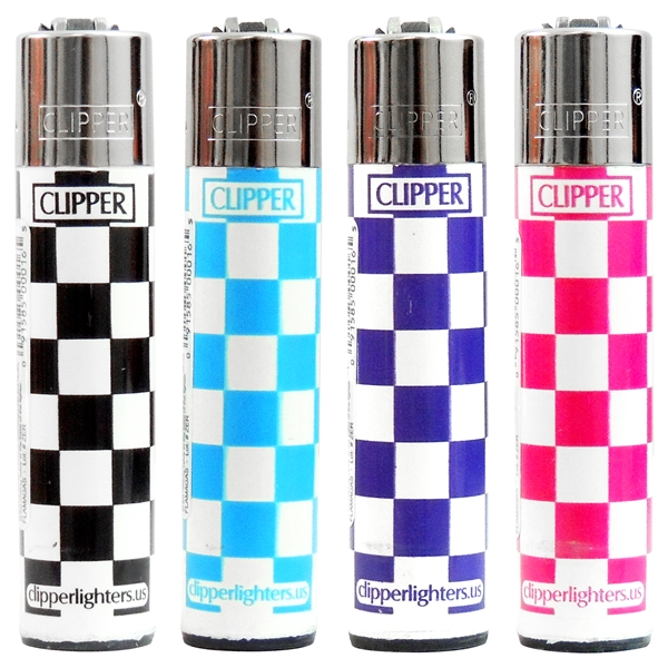 LT-24-CKRD Clipper Lighters | Large | 48 Count | Checkered Design
