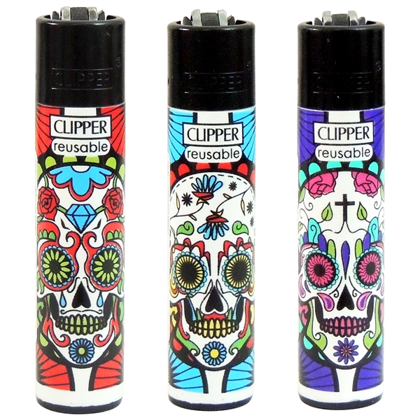 LT-24-MS Clipper Lighters | Large | 48 Count | Mexican Skulls Design
