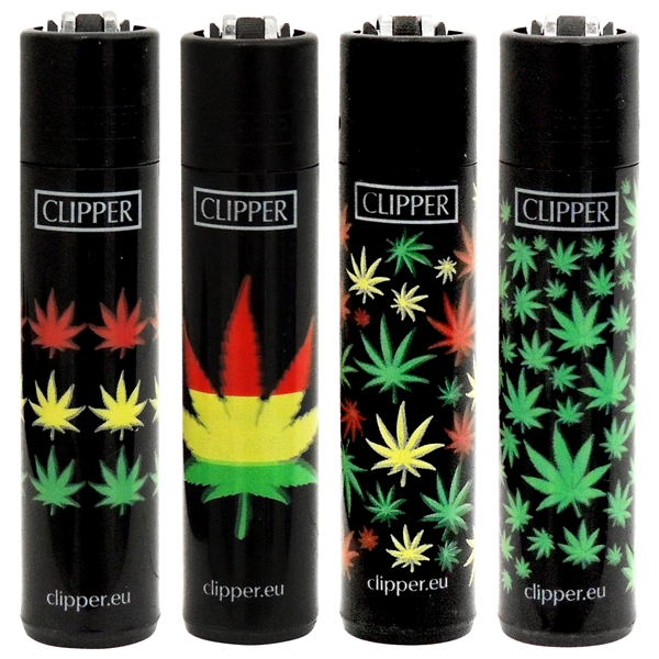 LT-24-HD Clipper Lighters | Large | 48 Count | Rasta Marijuana Leaf Print