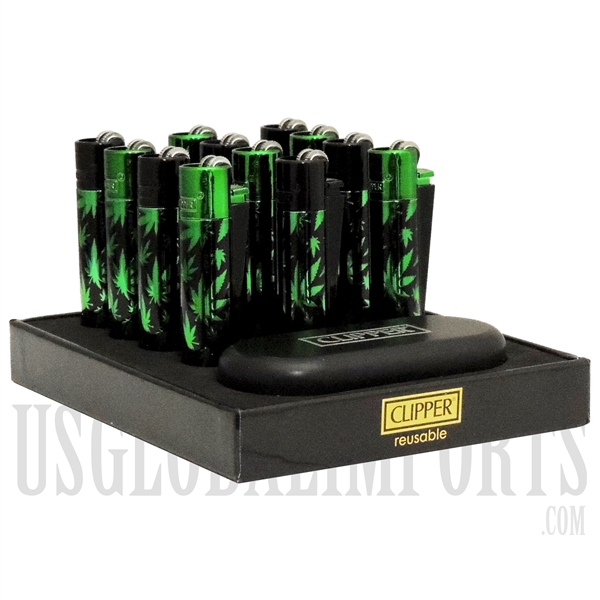 LT-26 Clipper Lighters Display 12ct | Green Leaves