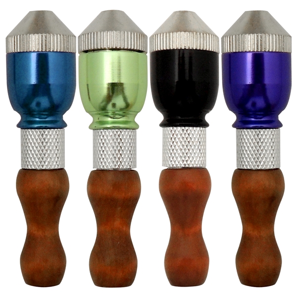 MP-0014 3" Bullet Bowl Metal Hand Pipe | Wooden Tip | Colors Come Assorted