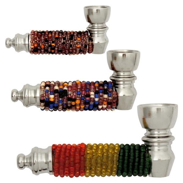 MP-1446 3" Colorful Beaded Metal Hand Pipe | Colors Come Assorted