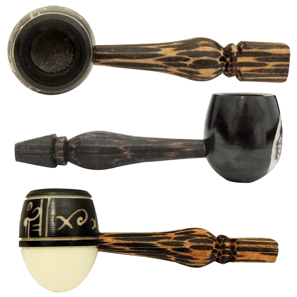 MP-221 4" Craved Wooden Pipe w/ Screen | Assorted Styles