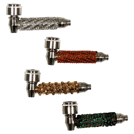 MP-227 3" Bedazzled Metal Pipe with Cap | Colors Come Assorted