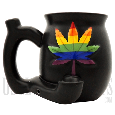 MUG-4 4.5" Leaf Mug Hand Pipe | Rainbow