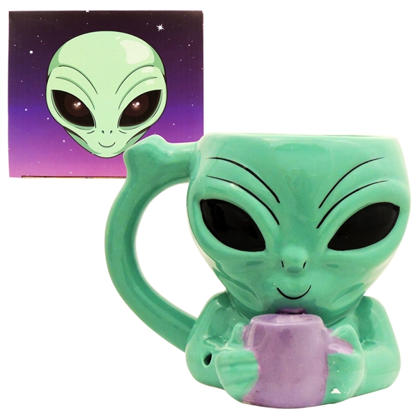 MUG-48 4.75" Alien Ceramic Mug Hand Pipe