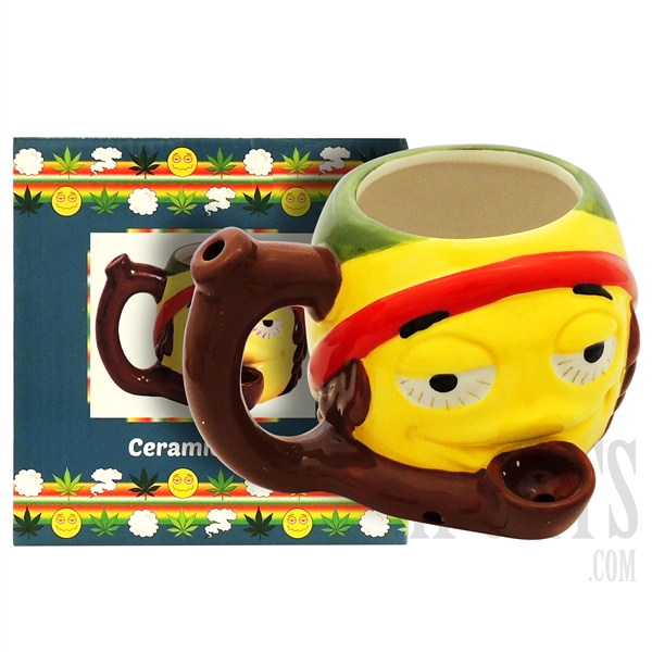 MUG-6 4.5" Rasta Stoner Emoji Pipe Hand Pipe Mug | Ceramic