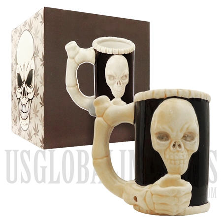 MUG-7 4.5" Ceramic Skull Bone Mug Hand Pipe