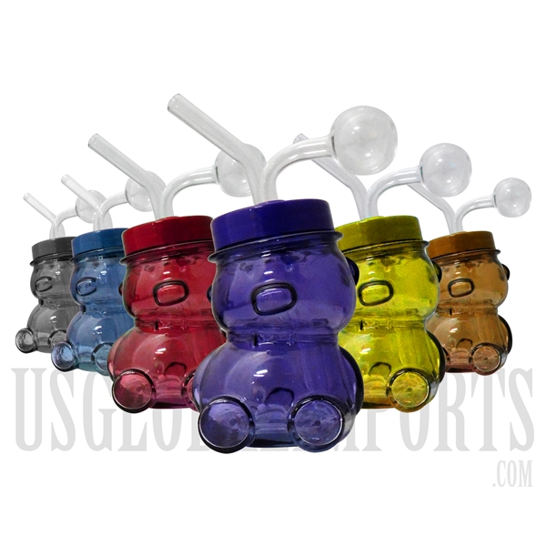 OB-175 4" Bear Oil Burner Glass Water Pipe | Colors Come Assorted