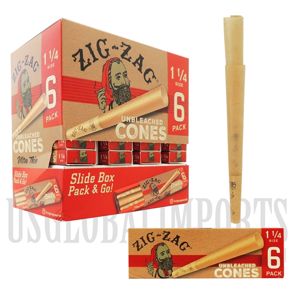 PZZ-12 Zig-Zag Unbleached | 1 1/4 Size | 36 Pack Of 6 Cones