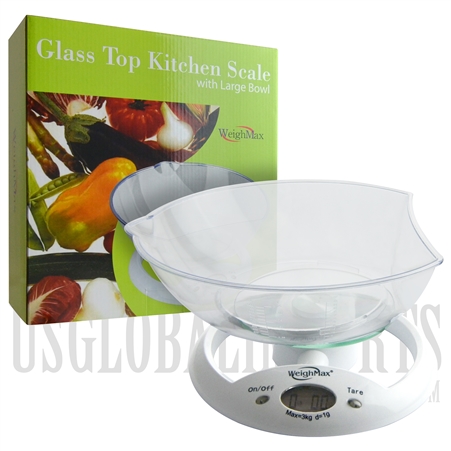 SC-129 3Kg W-5800 Glass Top Kitchen Scale with Large Bowl by WeighMax. White