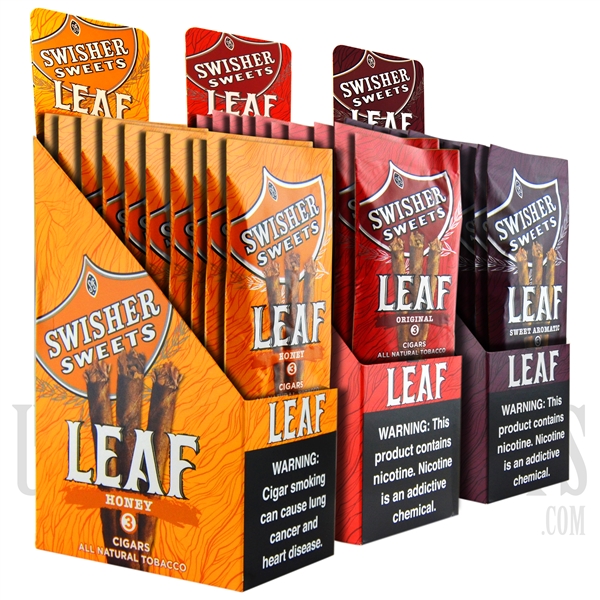 SSL-001 Swisher Sweets Leaf Cigars. 3 Wraps Per Pack, 10 Packs