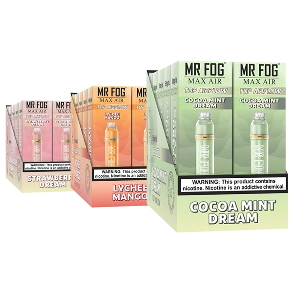 VPEN-1132 Mr Fog Max Air Top Airflow | 3000 Puffs | 7ML | TFN | 5% | 10 Pack | Many Flavor Options