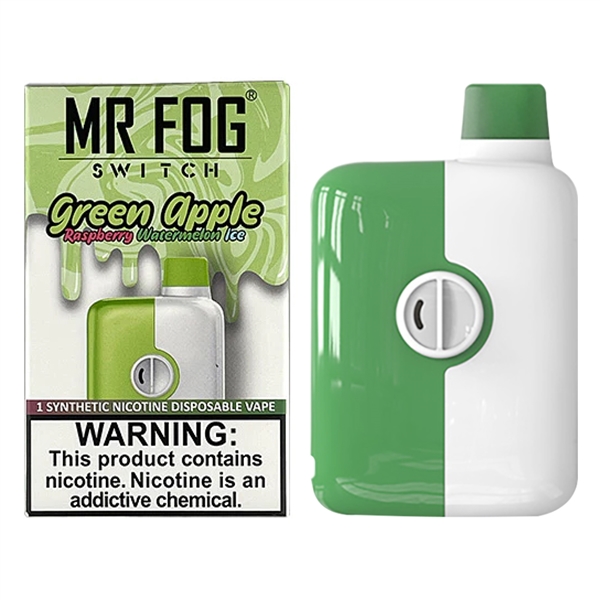 VPEN-1175-3 Mr Fog Max Switch Disposable | 5500 Puffs | 15ML | TFN | 5% | 10 Pack | Green Apple Raspberry Watermelon Ice