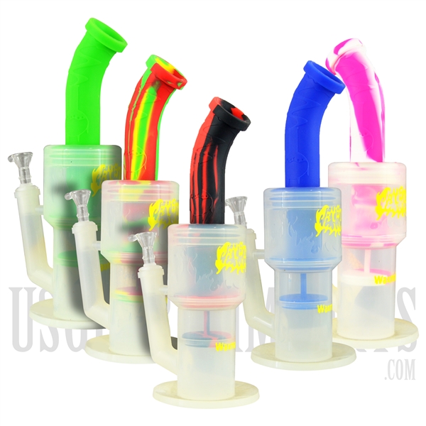 WP-1805 12" Crystor C Silicone Water Pipe + 2 Layers Perc + Magnet for Lighter. Multiple Colors Choices