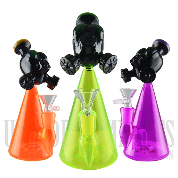 WP-2030 7.5" Bio Mask Neon Water Pipe | Showerhead | Stemless | 3 Colors