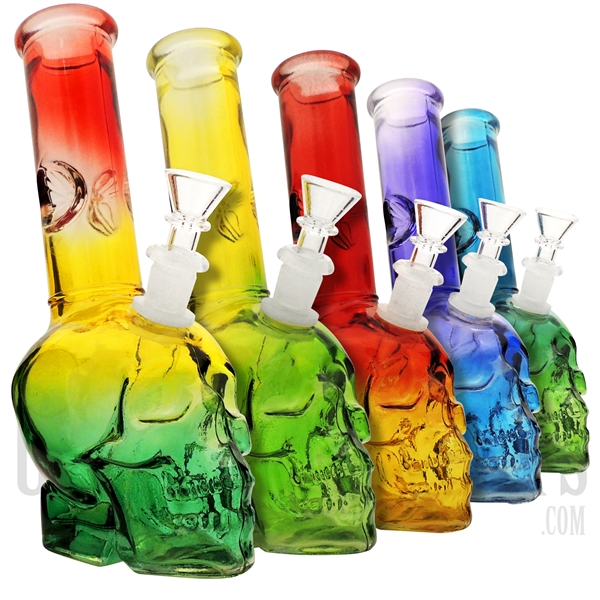 WP-2069 10" Water Pipe + Skull Head  + Downstem + Ice Catcher + Fumed Design