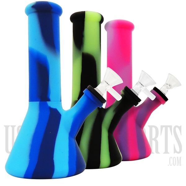 WP-2090 8" Silicone Water Pipe + Beaker + Downstem + Ice Catcher | Colors Come Assorted