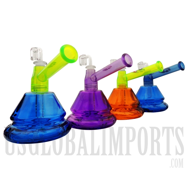 WP-2102 6" Pyramid Glass Water Pipe | 2 Piece | Stemless | Assorted Color Designs