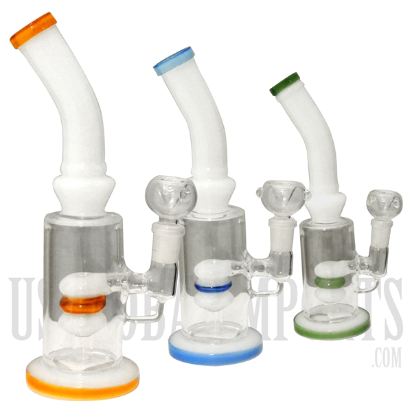 WP-2138 9" Water Pipe + Bent Neck + Dome Perc + Stemless | Colors Come Assorted