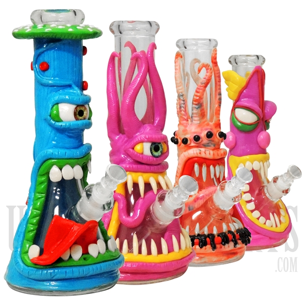 WP-2143 12" Monster Face Beaker Water Pipe + Ice Catcher + Downstem | Assorted Styles