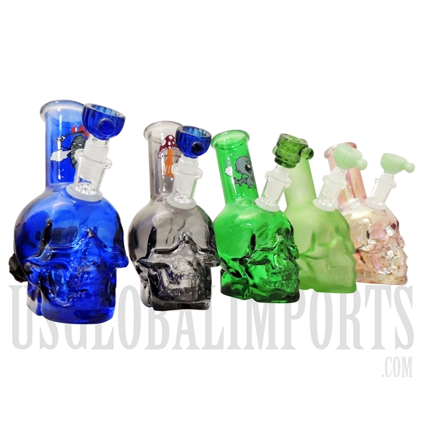 WP-2162 5" Skull Glass Water Pipe | Decals | Downstem | Assorted Color Designs