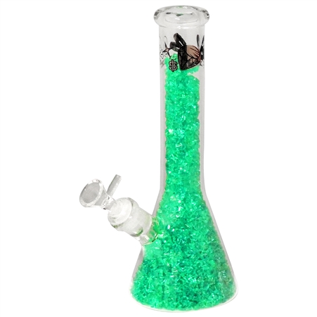 WP-2164-G 10" Diamond Filled Beaker Water Pipe + Decal | Green