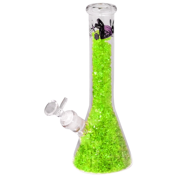 WP-2164-L 10" Diamond Filled Beaker Water Pipe + Decal | Lime Green