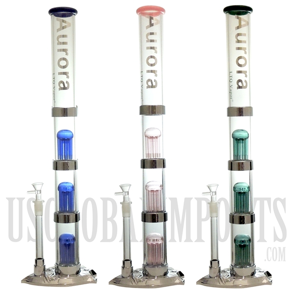 WP-2182 22.5" Aurora Water Pipe | 3 Tree Perc + Showerhead + Stemless | Assorted Colors