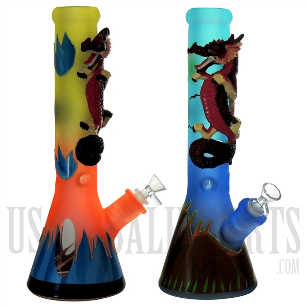 WP-2187 15" Dragon Flame Water Pipe Beaker | Ice Catcher + Downstem | Colors Assorted