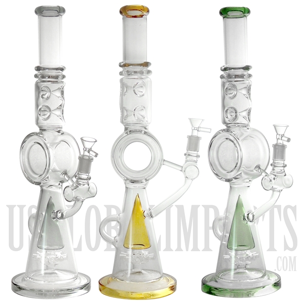 WP-2191 19" Beaker Glass Water | Ice Catcher + Dome Perc + Pyramid Chamber + Barrel Chamber + Whirl Tube + Showerhead + Stemless | Color Come Assorted