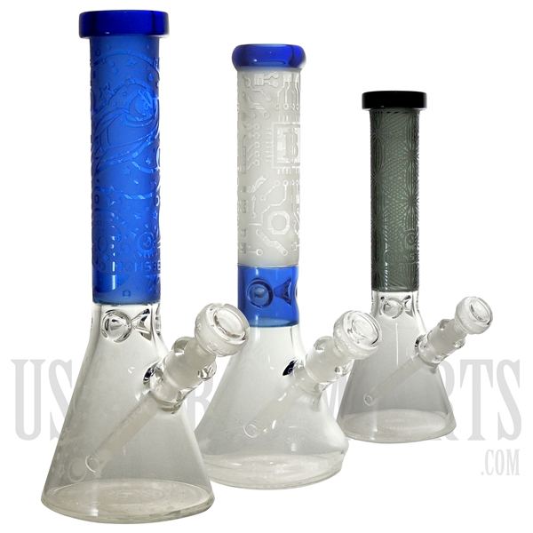 WP-2194 14" Embedded Design Water Pipe Beaker | Ice Catcher + Downstem | Assorted Design Choices