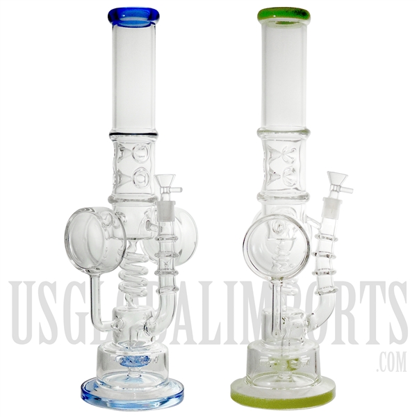 WP-2195 22" Glass Water | Ice Catcher + Double Barrel Chamber + Dome Perc + Swirl Tube + Showerhead + Stemless | 2 Color Choices