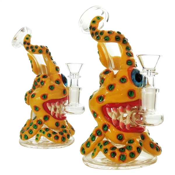 WP-2199-2 6" Monster Water Pipe | Showhead | Stemless | Yellow Cyclops