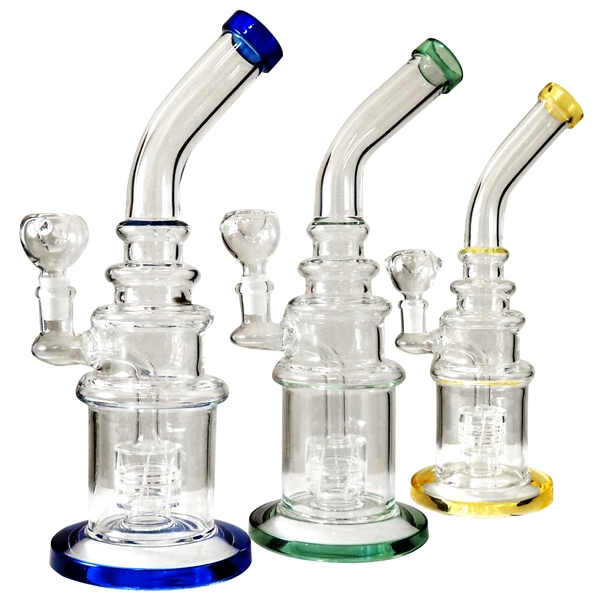 WP-2275 10.5" Glass Water Hand Pipe + Dome Perc + Stemless + Bent Neck | Assorted Colors