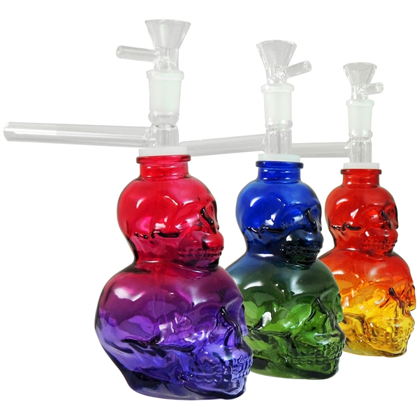 WP-2288 7.5" Double Skull Glass Water Pipe + Downstem | Colors Assorted