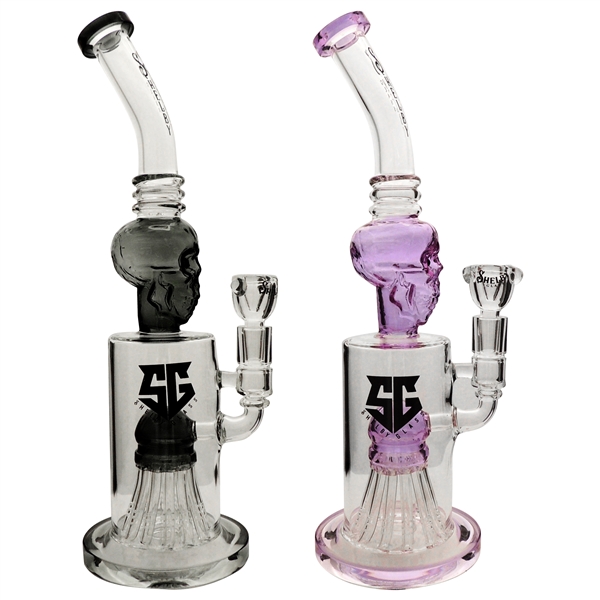 WP-2319 14" Shelby Glass Water Pipe | Skull + Dome Perc + Stemless | Assorted Colors