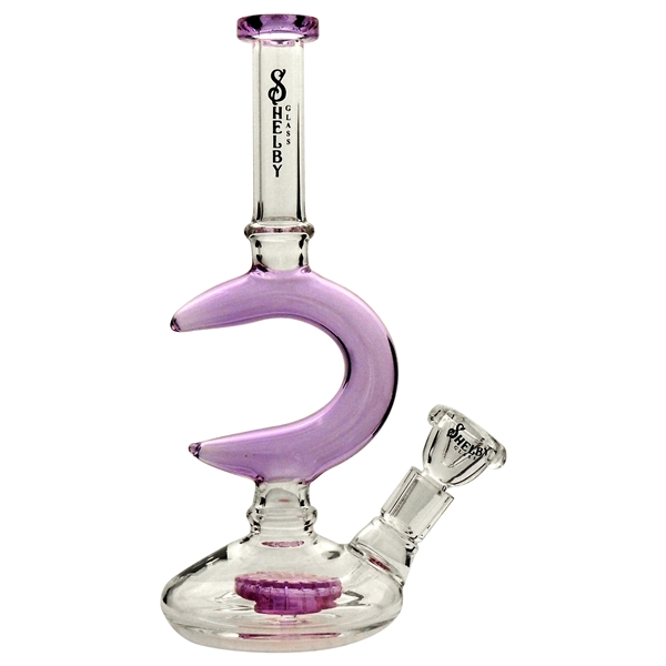 WP-2327 10" Shelby Glass Water Pipe | Crescent Chamber + Showerhead + Stemless | Assorted Colors