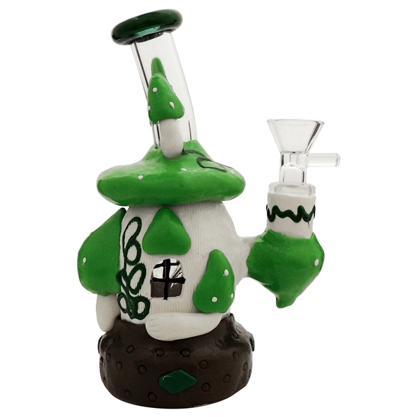 WP-508-G 7" Mushroom Home Water Hand Pipe + Stemless + Dome Perc | Green White