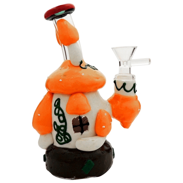WP-508-O 7" Mushroom Home Water Hand Pipe + Stemless + Dome Perc | Orange White