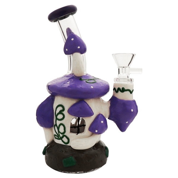 WP-508-P 7" Mushroom Home Water Hand Pipe + Stemless + Dome Perc | Purple White