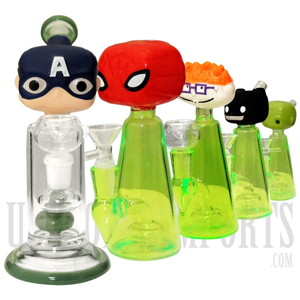 WP-6038 6.5" Famous Character Head Water Pipe + Showerhead + Dome Perc + Stemless | Comes Assorted